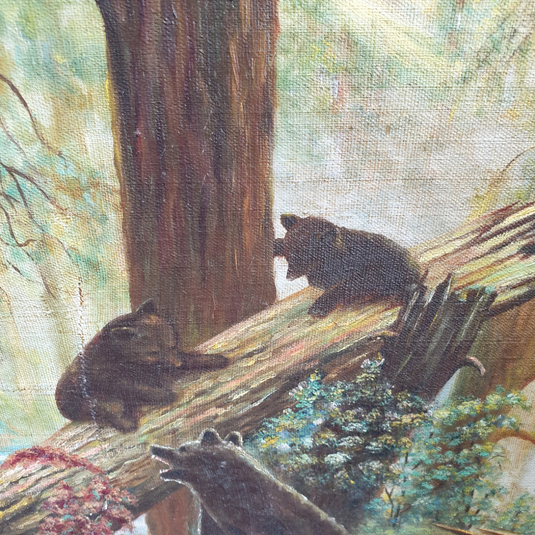 Репродукция картины "Утро в сосновом лесу", холст, масло, скопировал Латин, холст 71х51 см. Картинка 3